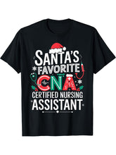 Santa's Favorite CNA Certified Nursing Assistant T-Shirt 180G 100% Cotton Printed Round Neck Short-Sleeve T-Shirt, Gifts for Men Dad Husband Grandpa, S-XXXL, Black