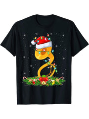 Sousaphone Lover Lighting Xmas Santa Sousaphone Christmas T-Shirt 180G 100% Cotton Printed Round Neck Short-Sleeve T-Shirt, Gifts for Men Dad Husband Grandpa, S-XXXL, Black