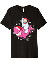 Santa Shark & Yeti Abominable Snowman Christmas Pajama Women Premium T-Shirt 180G 100% Cotton Printed Round Neck Short-Sleeve T-Shirt, Gifts for Men Dad Husband Grandpa, S-XXXL, Black