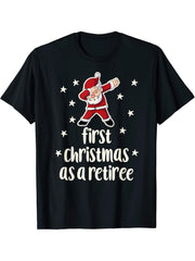 First Christmas As A Retriree with Dabbing Santa Retired T-Shirt 180G 100% Cotton Printed Round Neck Short-Sleeve T-Shirt, Gifts for Men Dad Husband Grandpa, S-XXXL, Black