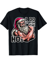 I Do It For The HOs - Funny Workout Gym Santa Gift Idea T-Shirt 180G 100% Cotton Printed Round Neck Short-Sleeve T-Shirt, Gifts for Men Dad Husband Grandpa, S-XXXL, Black