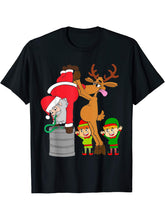 Keg Stand Christmas Santa Clause Drinking Beer and Elfs Gift T-Shirt 180G 100% Cotton Printed Round Neck Short-Sleeve T-Shirt, Gifts for Men Dad Husband Grandpa, S-XXXL, Black
