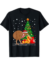 Kiwi Bird Lover Gift Santa Hat Kiwi Christmas T-Shirt 180G 100% Cotton Printed Round Neck Short-Sleeve T-Shirt, Gifts for Men Dad Husband Grandpa, S-XXXL, Black