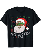 Black Funny Santa Claus Christmas Yo Yo Yo Xmas Costume T-Shirt 180G 100% Cotton Printed Round Neck Short-Sleeve T-Shirt, Gifts for Men Dad Husband Grandpa, S-XXXL, Black