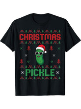 Pickle Wearing Santa Hat Xmas Party - Ugly Christmas Pickle T-Shirt 180G 100% Cotton Printed Round Neck Short-Sleeve T-Shirt, Gifts for Men Dad Husband Grandpa, S-XXXL, Black