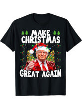 Funny Trump Make Christmas Great Again Ugly Sweater Xmas T-Shirt 180G 100% Cotton Printed Round Neck Short-Sleeve T-Shirt, Gifts for Men Dad Husband Grandpa, S-XXXL, Black