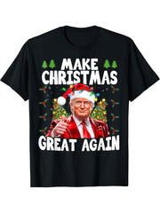 Funny Trump Make Christmas Great Again Ugly Sweater Xmas T-Shirt 180G 100% Cotton Printed Round Neck Short-Sleeve T-Shirt, Gifts for Men Dad Husband Grandpa, S-XXXL, Black