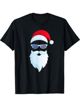 Santa Claus Face Sunglasses Men Women Cool Christmas Hipster T-Shirt 180G 100% Cotton Printed Round Neck Short-Sleeve T-Shirt, Gifts for Men Dad Husband Grandpa, S-XXXL, Black