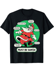 Jolly Must Be Santa Diagram T-Shirt 180G 100% Cotton Printed Round Neck Short-Sleeve T-Shirt, Gifts for Men Dad Husband Grandpa, S-XXXL, Black