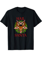 Hail Santa Satanic Reindeer T-Shirt 180G 100% Cotton Printed Round Neck Short-Sleeve T-Shirt, Gifts for Men Dad Husband Grandpa, S-XXXL, Black