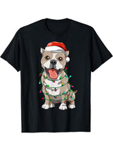 Pitbull Christmas Santa Pitbull Dog Lovers Christmas Tree T-Shirt 180G 100% Cotton Printed Round Neck Short-Sleeve T-Shirt, Gifts for Men Dad Husband Grandpa, S-XXXL, Black