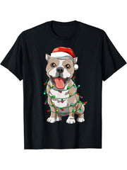 Pitbull Christmas Santa Pitbull Dog Lovers Christmas Tree T-Shirt 180G 100% Cotton Printed Round Neck Short-Sleeve T-Shirt, Gifts for Men Dad Husband Grandpa, S-XXXL, Black