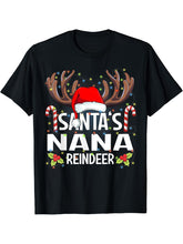 Santa's Nana Reindeer Christmas Pajama T-Shirt 180G 100% Cotton Printed Round Neck Short-Sleeve T-Shirt, Gifts for Men Dad Husband Grandpa, S-XXXL, Black