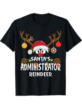 Christmas Family Santa's Administrator Reindeer Pajama T-Shirt 180G 100% Cotton Printed Round Neck Short-Sleeve T-Shirt, Gifts for Men Dad Husband Grandpa, S-XXXL, Black