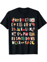 Christmas Alphabet ABC Pre-K Kindergarten Teachers Boy Girl T-Shirt 180G 100% Cotton Printed Round Neck Short-Sleeve T-Shirt, Gifts for Men Dad Husband Grandpa, S-XXXL, Black