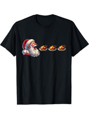 Christmas Video Game Santa Claus Eating Turkey Gamer T-Shirt 180G 100% Cotton Printed Round Neck Short-Sleeve T-Shirt, Gifts for Men Dad Husband Grandpa, S-XXXL, Black
