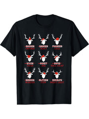 Reindeer -Adults T-Shirt 180G 100% Cotton Printed Round Neck Short-Sleeve T-Shirt, Gifts for Men Dad Husband Grandpa, S-XXXL, Black