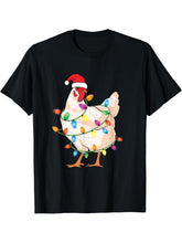 Chicken Christmas Tree with Santa Hat Farmer Funny Chicken T-Shirt 180G 100% Cotton Printed Round Neck Short-Sleeve T-Shirt, Gifts for Men Dad Husband Grandpa, S-XXXL, Black