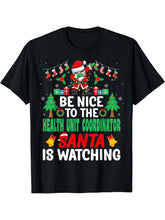 Be Nice to the Health Unit Coordinator Santa - Christmas T-Shirt 180G 100% Cotton Printed Round Neck Short-Sleeve T-Shirt, Gifts for Men Dad Husband Grandpa, S-XXXL, Black
