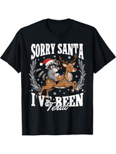 Sorry Santa I've Been Feral Christmas Holiday Raccoon Meme T-Shirt 180G 100% Cotton Printed Round Neck Short-Sleeve T-Shirt, Gifts for Men Dad Husband Grandpa, S-XXXL, Black