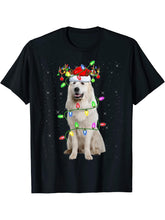 Xmas Holiday Lighting Santa Great Pyrenees Dog Christmas T-Shirt 180G 100% Cotton Printed Round Neck Short-Sleeve T-Shirt, Gifts for Men Dad Husband Grandpa, S-XXXL, Black