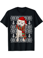 Santa Hat Xmas Norwegian Buhund Ugly Christmas T-Shirt 180G 100% Cotton Printed Round Neck Short-Sleeve T-Shirt, Gifts for Men Dad Husband Grandpa, S-XXXL, Black
