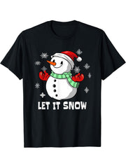 Snowman Christmas T shirt Girls Boys Boy Girl Santa Snow Gift Tee 180G 100% Cotton Printed Round Neck Short-Sleeve T-Shirt, Gifts for Men Dad Husband Grandpa, S-XXXL, Black
