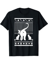Cat Butt Ugly Christmas Sweater Design Funny Kitten Cats Ass T-Shirt 180G 100% Cotton Printed Round Neck Short-Sleeve T-Shirt, Gifts for Men Dad Husband Grandpa, S-XXXL, Black