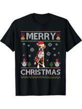 Ugly Boxer Santa Christmas Lights Dog Lover Xmas Pajama T-Shirt 180G 100% Cotton Printed Round Neck Short-Sleeve T-Shirt, Gifts for Men Dad Husband Grandpa, S-XXXL, Black