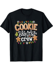 Cookie Baking Crew Cooking Lover Santa Xmas Gingerbread T-Shirt 180G 100% Cotton Printed Round Neck Short-Sleeve T-Shirt, Gifts for Men Dad Husband Grandpa, S-XXXL, Black