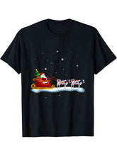 Cow Santa Christmas Sleigh Cow Xmas Reindeer Farm Animal T-Shirt 180G 100% Cotton Printed Round Neck Short-Sleeve T-Shirt, Gifts for Men Dad Husband Grandpa, S-XXXL, Black