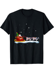 Cow Santa Christmas Sleigh Cow Xmas Reindeer Farm Animal T-Shirt 180G 100% Cotton Printed Round Neck Short-Sleeve T-Shirt, Gifts for Men Dad Husband Grandpa, S-XXXL, Black