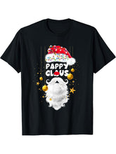 Pappy Claus Santa Hat Christmas Light Best Father Ever T-Shirt 180G 100% Cotton Printed Round Neck Short-Sleeve T-Shirt, Gifts for Men Dad Husband Grandpa, S-XXXL, Black