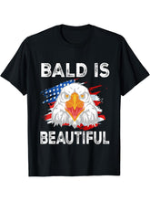 Bald Is Beautiful, 4th of July American Flag, Bald Eagle T-Shirt 180G 100% Cotton Printed Round Neck Short-Sleeve T-Shirt, Gifts for Men Dad Husband Grandpa, S-XXXL, Black