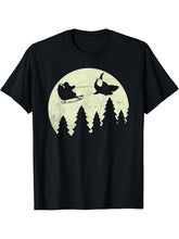 Santa Claus Shark Sleigh Christmas Funny T-Shirt 180G 100% Cotton Printed Round Neck Short-Sleeve T-Shirt, Gifts for Men Dad Husband Grandpa, S-XXXL, Black