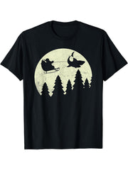 Santa Claus Shark Sleigh Christmas Funny T-Shirt 180G 100% Cotton Printed Round Neck Short-Sleeve T-Shirt, Gifts for Men Dad Husband Grandpa, S-XXXL, Black