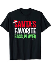Santa's Favorite Bass Player Funny Christmas Gift T-Shirt 180G 100% Cotton Printed Round Neck Short-Sleeve T-Shirt, Gifts for Men Dad Husband Grandpa, S-XXXL, Black