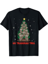 Oh Trashmas Tree Santa Raccoon Christmas Tree Racoon Lover T-Shirt 180G 100% Cotton Printed Round Neck Short-Sleeve T-Shirt, Gifts for Men Dad Husband Grandpa, S-XXXL, Black