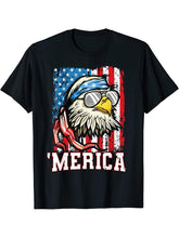 4th of July Shirt Bald Eagle Patriotic USA Flag Merica T-Shirt 180G 100% Cotton Printed Round Neck Short-Sleeve T-Shirt, Gifts for Men Dad Husband Grandpa, S-XXXL, Black
