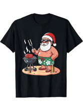 Christmas In July Funny Santa Santa Grilling BBQ T-Shirt 180G 100% Cotton Printed Round Neck Short-Sleeve T-Shirt, Gifts for Men Dad Husband Grandpa, S-XXXL, Black