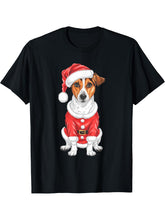 Jack Russell Terrier Santa Dog Christmas T-Shirt 180G 100% Cotton Printed Round Neck Short-Sleeve T-Shirt, Gifts for Men Dad Husband Grandpa, S-XXXL, Black
