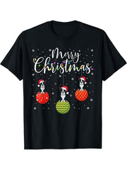 Merry Christmas Lights Santa Hat Boston Terrier Ugly Xmas T-Shirt 180G 100% Cotton Printed Round Neck Short-Sleeve T-Shirt, Gifts for Men Dad Husband Grandpa, S-XXXL, Black