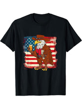 Bald Eagle Cowboy with Beer Independence US Flag 4th of July T-Shirt 180G 100% Cotton Printed Round Neck Short-Sleeve T-Shirt, Gifts for Men Dad Husband Grandpa, S-XXXL, Black