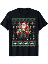 Santa On Motorcycle, Merry Christmas, Men, Biker, Rider Ugly T-Shirt 180G 100% Cotton Printed Round Neck Short-Sleeve T-Shirt, Gifts for Men Dad Husband Grandpa, S-XXXL, Black