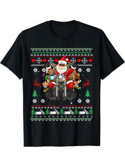 Santa On Motorcycle, Merry Christmas, Men, Biker, Rider Ugly T-Shirt 180G 100% Cotton Printed Round Neck Short-Sleeve T-Shirt, Gifts for Men Dad Husband Grandpa, S-XXXL, Black