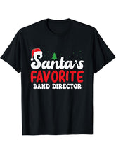 Santa's Favorite Band Director Christmas Pajamas T-Shirt 180G 100% Cotton Printed Round Neck Short-Sleeve T-Shirt, Gifts for Men Dad Husband Grandpa, S-XXXL, Black