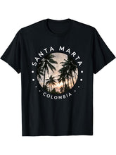 Santa Marta Colombia T-Shirt 180G 100% Cotton Printed Round Neck Short-Sleeve T-Shirt, Gifts for Men Dad Husband Grandpa, S-XXXL, Black