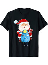 Babbo Natale Italian Moped Santa Riding Scooter Christmas T-Shirt 180G 100% Cotton Printed Round Neck Short-Sleeve T-Shirt, Gifts for Men Dad Husband Grandpa, S-XXXL, Black