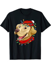 Labrador Christmas Shirt Dog Santa Hat Gift T-Shirt 180G 100% Cotton Printed Round Neck Short-Sleeve T-Shirt, Gifts for Men Dad Husband Grandpa, S-XXXL, Black