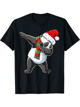 Dabbing Panda Santa Christmas Boy Girl Boys Men Xmas Bear Lover T-Shirt 180G 100% Cotton Printed Round Neck Short-Sleeve T-Shirt, Gifts for Men Dad Husband Grandpa, S-XXXL, Black